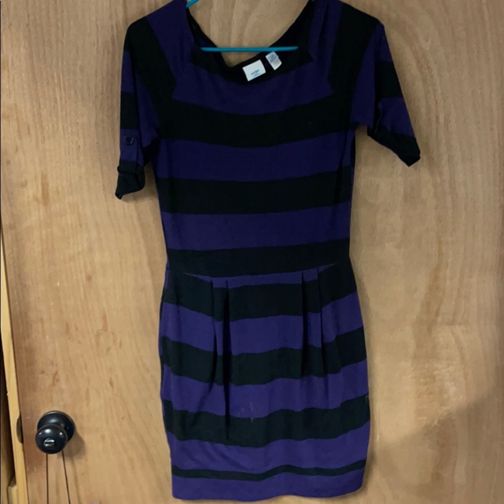 Black and Purple Striped Dress WITH POCKETS